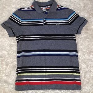 Lacoste womens Striped Polo Shirt - Gray and Blue size 6